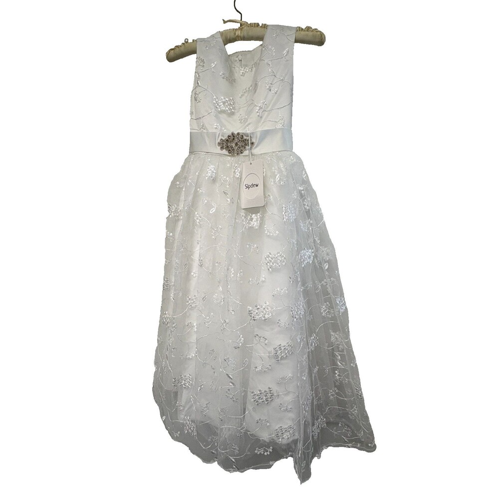 Girl's 8/9 year old White Formal Dress Sheer Overlay New w/ Tags - Flower Girl